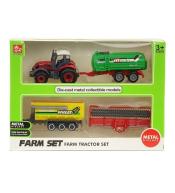 Traktor metalowy z 3 maszynami rolniczymi