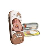 Piórnik szkolny usztywniany z kapibarą brązowy