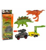 Zestaw dinozaury 2szt+ auto z rakietą+ przyczepa