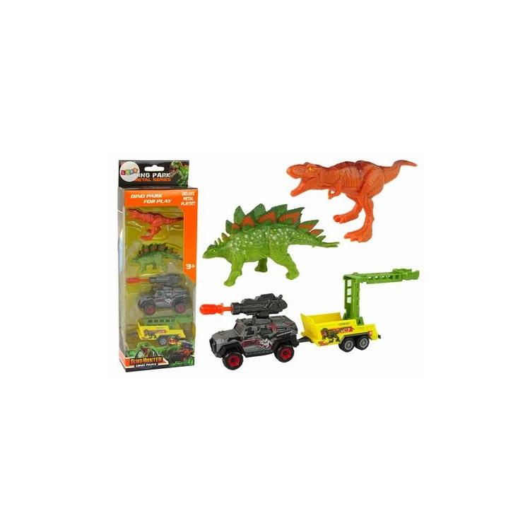 Zestaw dinozaury 2szt+ auto z rakietą+ przyczepa