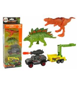 Zestaw dinozaury 2szt+ auto z rakietą+ przyczepa