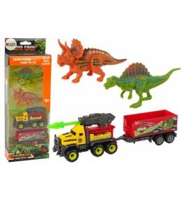 Zestaw dinozaury 2szt+ auto z rakietą i naczepą