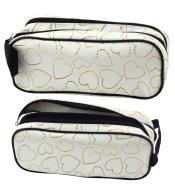 Piórnik dwukomorowy złote serca biały