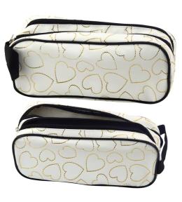 Piórnik dwukomorowy złote serca biały