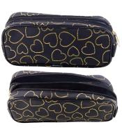 Piórnik dwukomorowy złote serca czarny