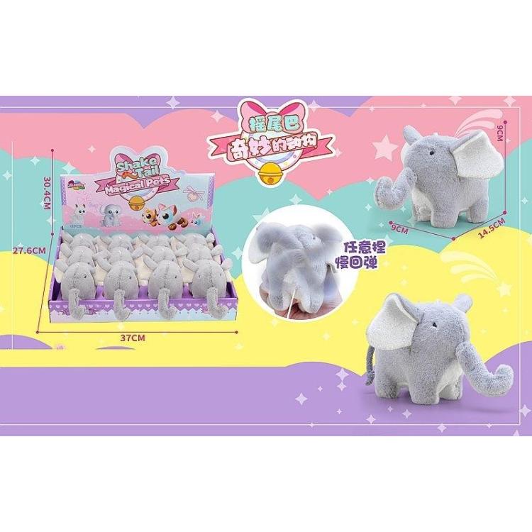 Słoń pluszowy kręcący trąbą