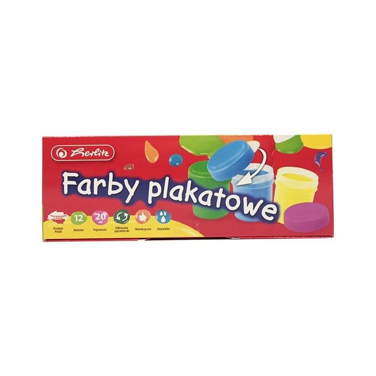 Farby plakatowe szkolne 12 kolorów x 20ml