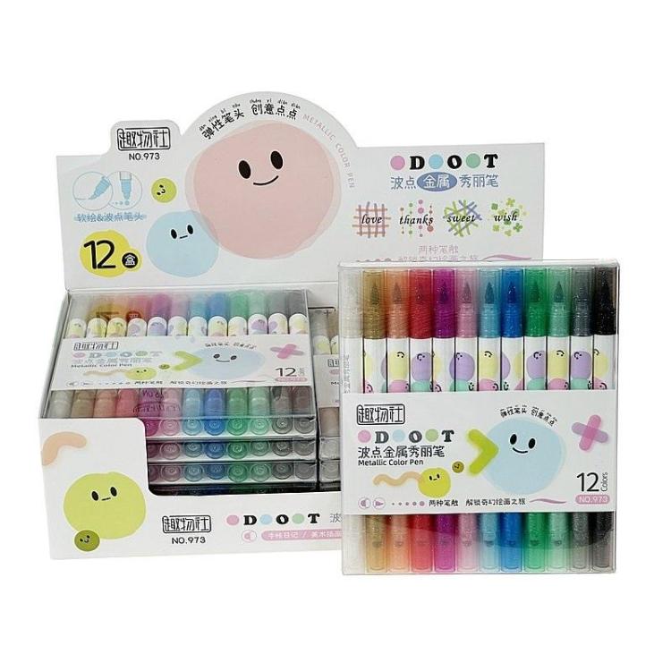 Flamastry dwustronne 12 kolorów metaliczne