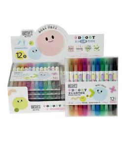 Flamastry dwustronne 12 kolorów metaliczne