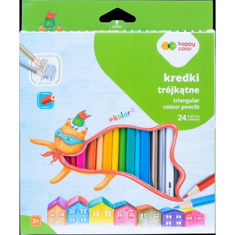 Kredki drewniane trójkątne 24kol HAPPY COLOR
