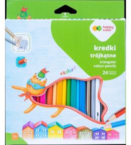 Kredki drewniane trójkątne 24kol HAPPY COLOR