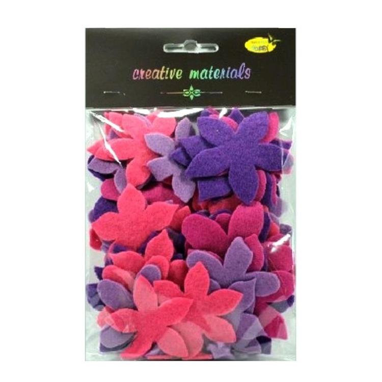 Kwiatki z filcu tonacja różowo-fioletowa 60szt