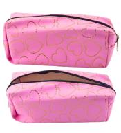 Piórnik jednokomorowy złote serca różowy