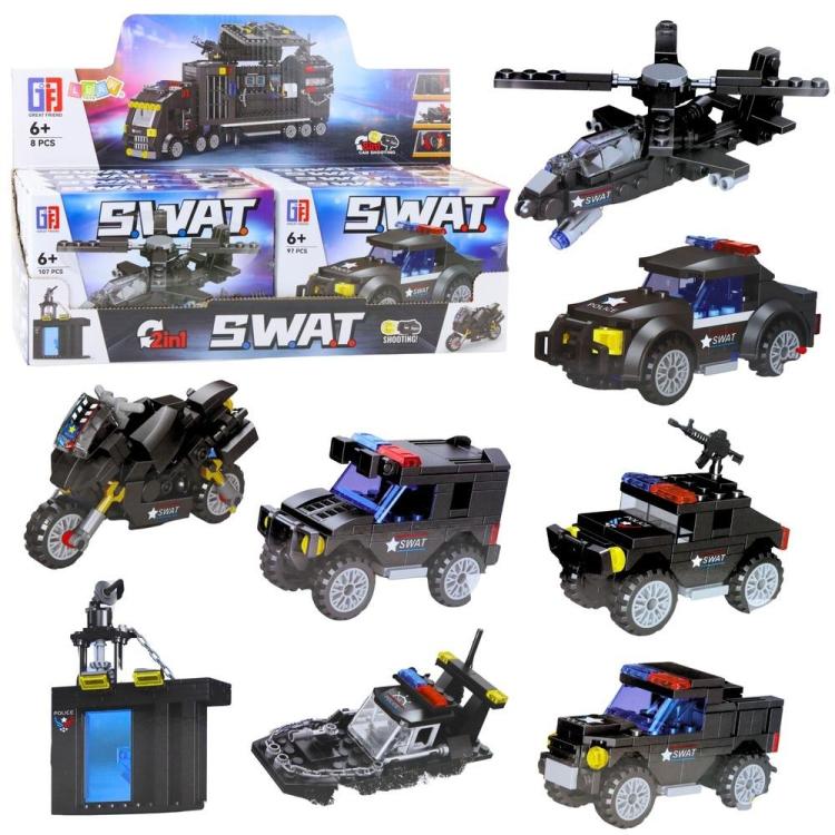 Klocki konstrukcyjne pojazdy SWAT 2w1 MIX