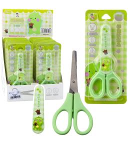 Nożyczki szkolne z osłonką oburęczne zielone 14cm