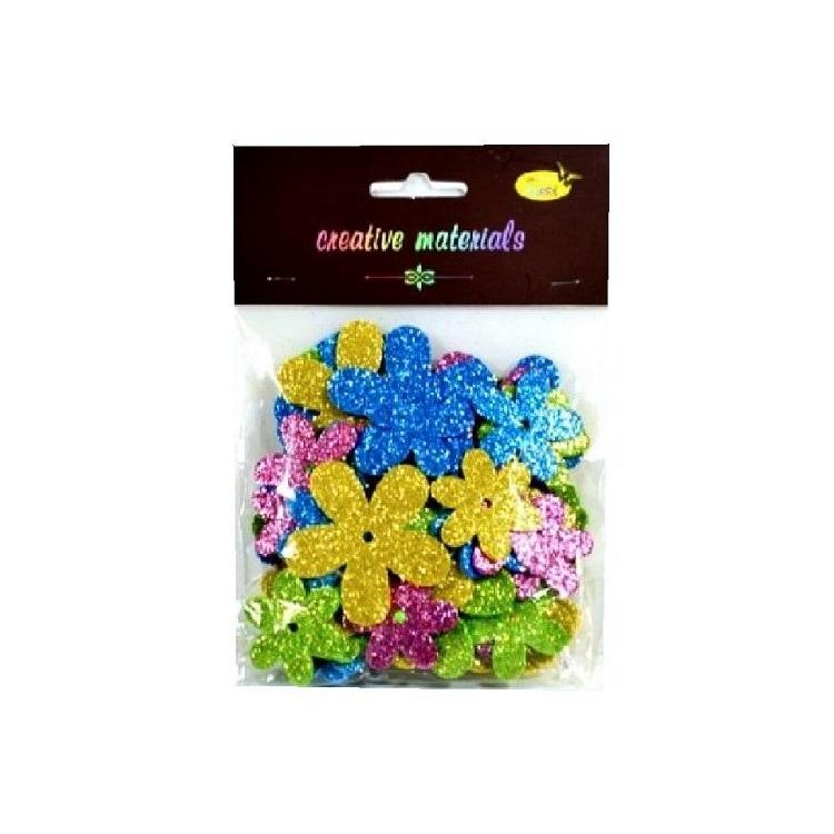 Kwiatki z pianki brokatowej wiosenne 56szt