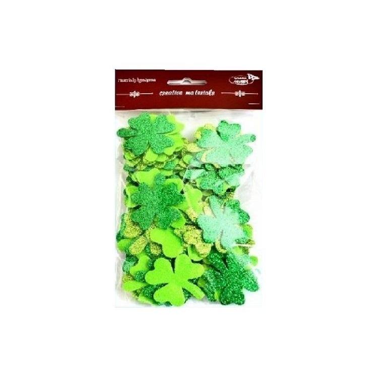 Koniczyny brokatowe tonacja zielona 44szt