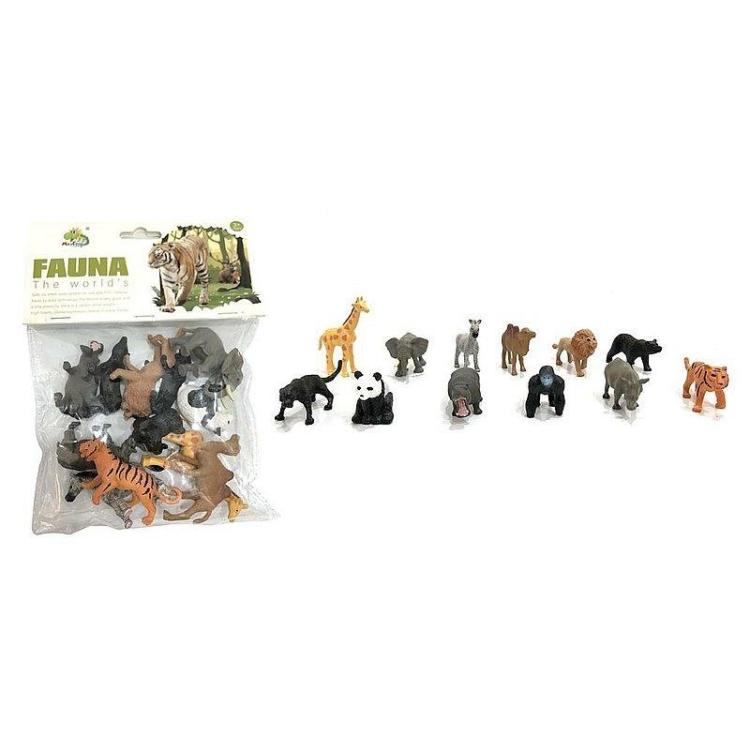 Zestaw 12 dzikich zwierząt PCV 20x16cm