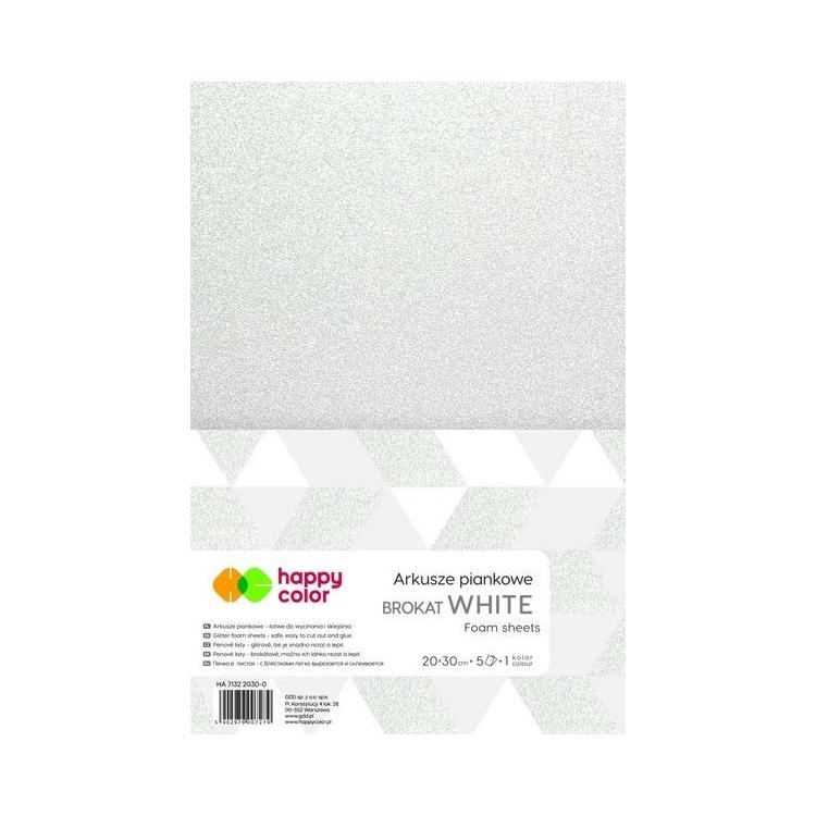 Arkusze piankowe brokat A4 białe 5szt. HAPPY COLOR