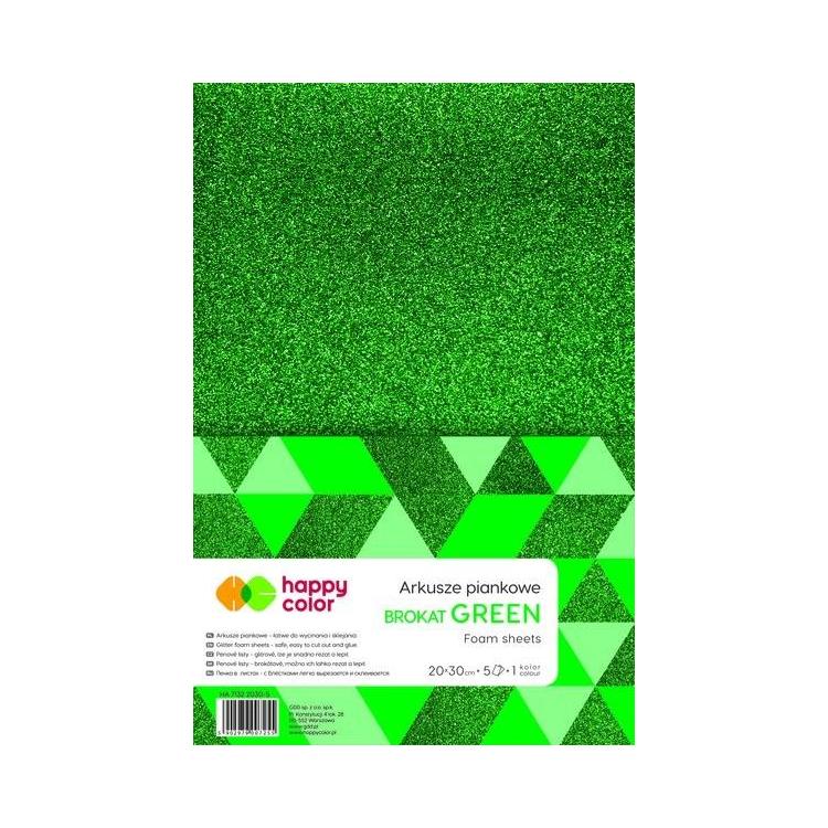 Arkusze piankowe brokat A4 zielone 5szt HAPPY COLO