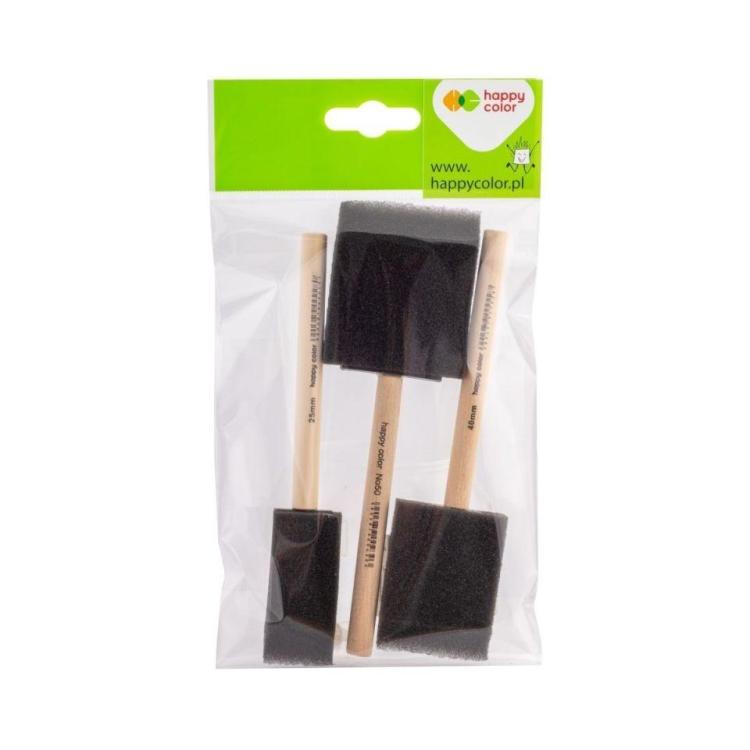 Pędzel gąbkowy płaski 3szt HAPPY COLOR