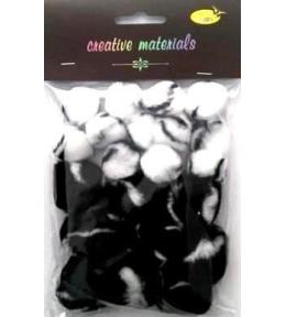 Pompony dwukolorowe biało-czarne 25-40mm 21szt