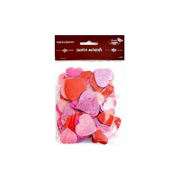 Serca brokatowe czerwono-różowe 88szt