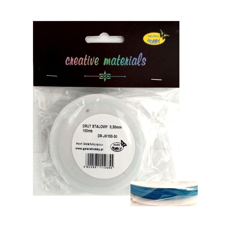 Drut stalowy 0.3mm duża szpula 100mb j.niebieski