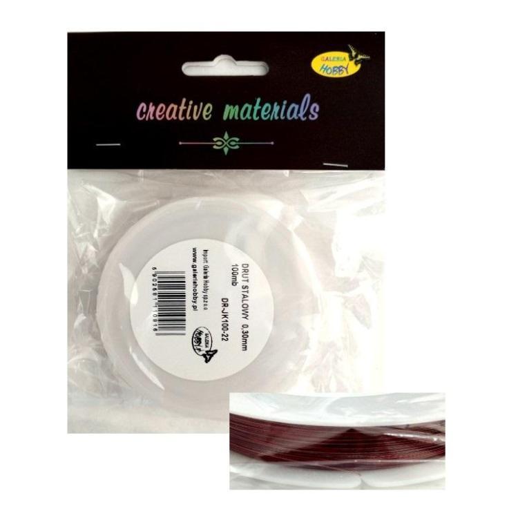 Drut stalowy 0.3mm duża szpula 100mb bordowy