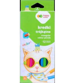 Kredki drewniane trójkątne 12 kolorów HAPPY COLOR