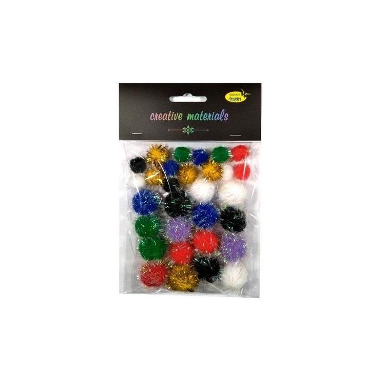 Pompony glitter kolorowe 15-25mm 30szt