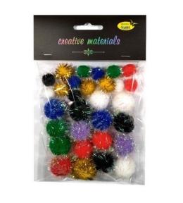 Pompony glitter kolorowe 15-25mm 30szt