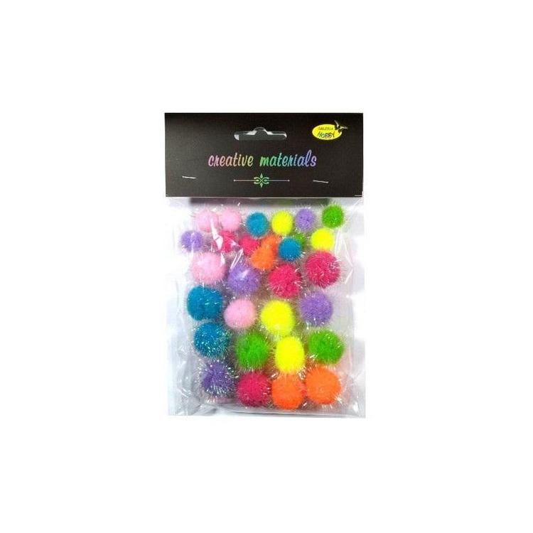 Pompony glitter wiosenne 15-25mm 30szt