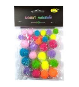 Pompony glitter wiosenne 15-25mm 30szt