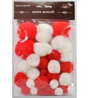 Pompony tonacyjne biało czerwone 15-40mm 30szt