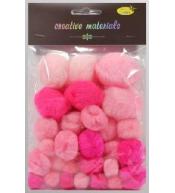 Pompony tonacyjne różowe 15-40mm 30szt