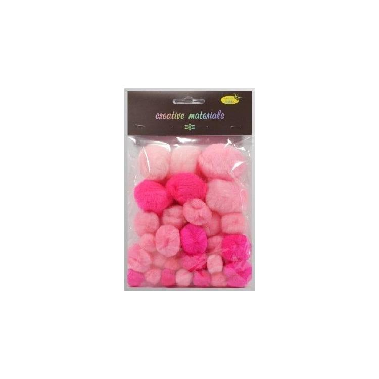 Pompony tonacyjne różowe 15-40mm 30szt