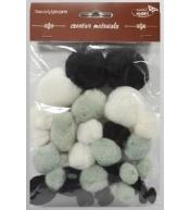 Pompony tonacyjne czarno białe 15-40mm 30szt