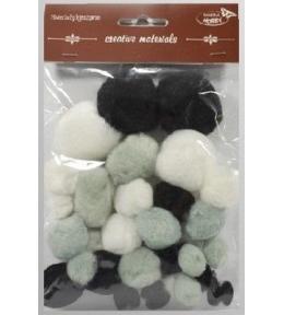 Pompony tonacyjne czarno białe 15-40mm 30szt