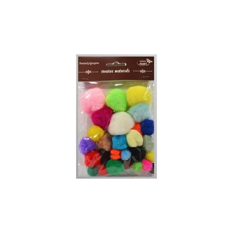Pompony kolorowe 15mm-40mm 30szt