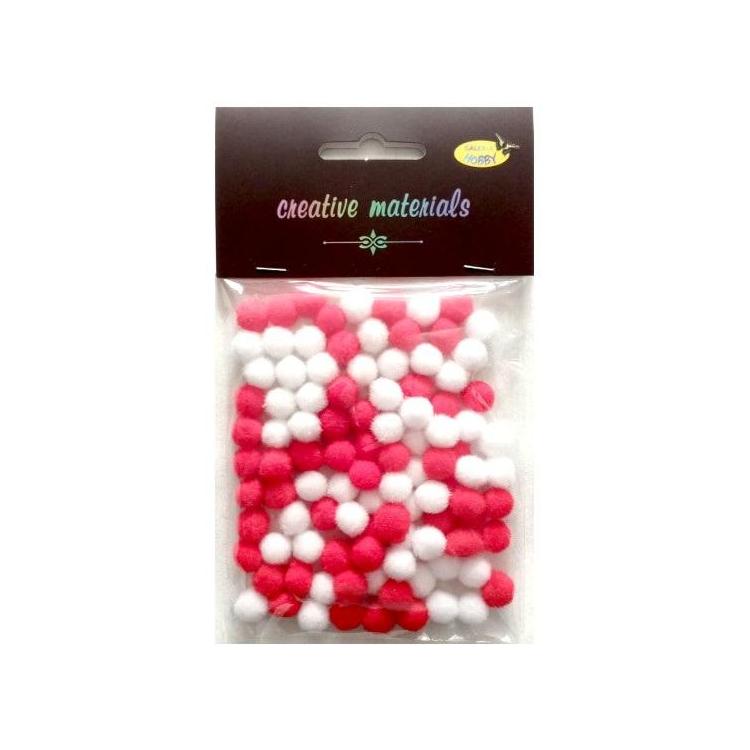 Pompony akrylowe biało-czerwona 10mm 100szt