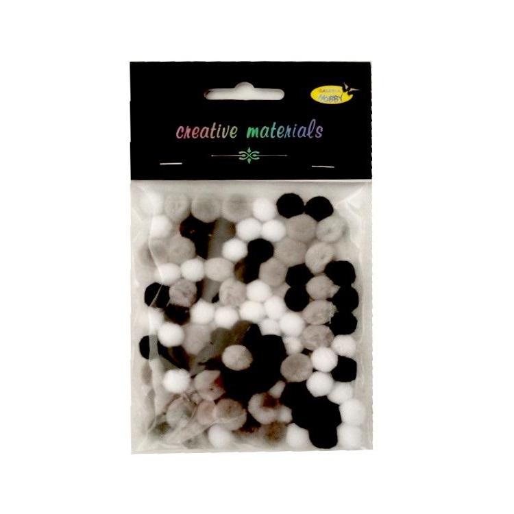 Pompony akrylowe biało-szaro-czarne 10mm 100szt