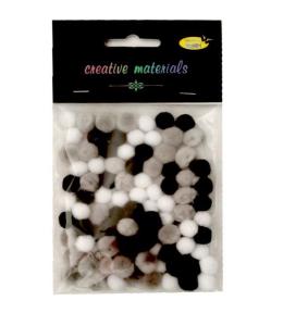 Pompony akrylowe biało-szaro-czarne 10mm 100szt