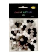 Pompony akrylowe biało-szaro-czarne 10mm 100szt