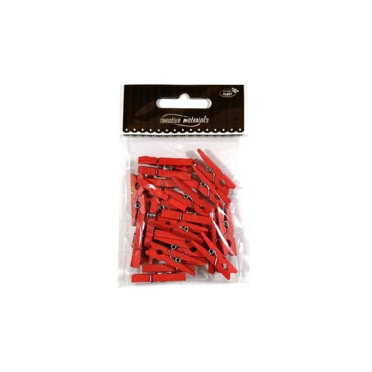 Klamerki drewniane czerwone 30mm 25szt