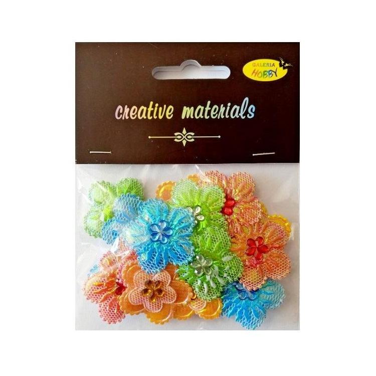 Aplikacje materiał. kwiatki z kryształ 3,2cm 20szt