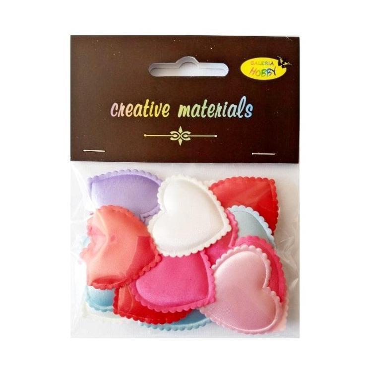 Aplikacje materiałowe serca 3,5cm 18 szt MIX