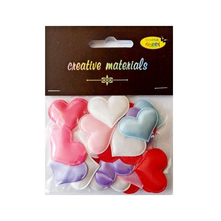 Aplikacje materiałowe serca 3cm 30szt MIX