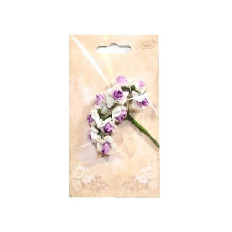 Kwiatki papierowe różyczki biało-fioletowe