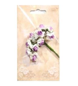 Kwiatki papierowe różyczki biało-fioletowe